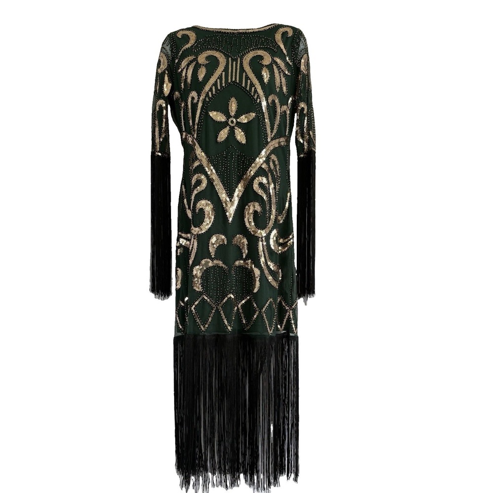 BABEYOND Paisley Cut-Out Backless Fringe Dress 1920s Flapper  Dress Women's M
